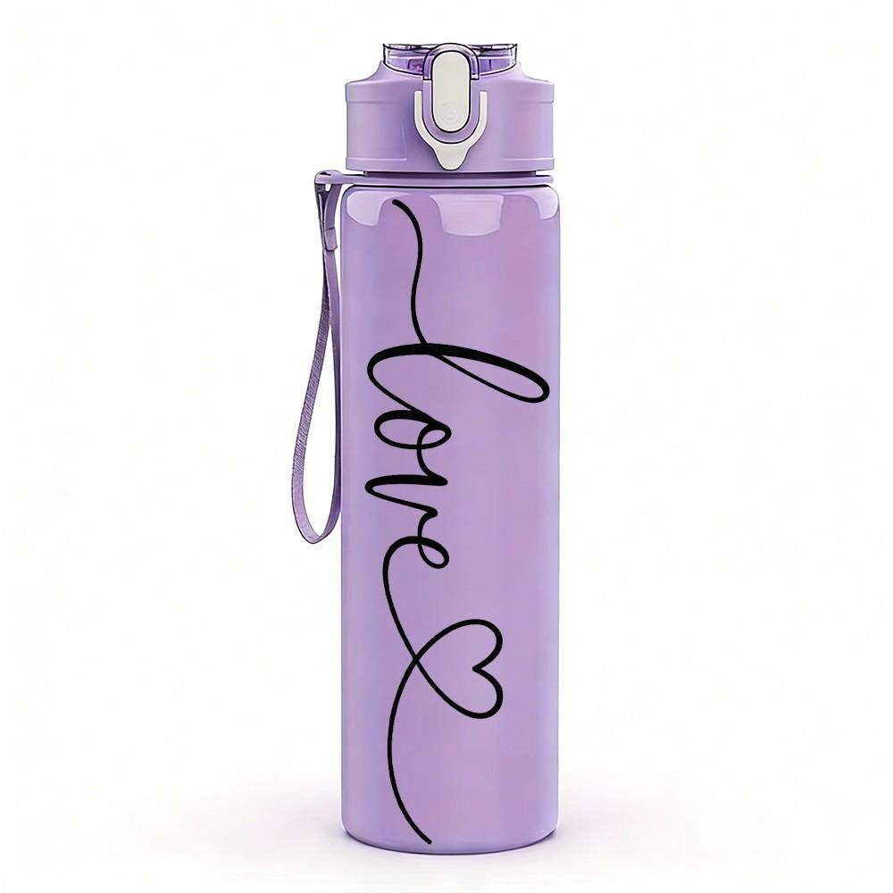1PC Love Cursive Minimal Line Art 750ml Color Plastic Sports Water Bottle Leakproof Flip Straw Lid Suitable for Sports Office Home Use