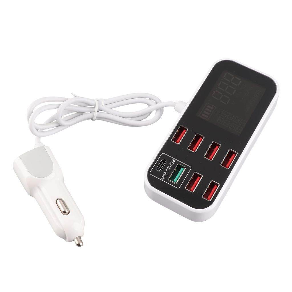 40W Multiple USB Car Charging Station 8 Ports USB Car Display Charger Adapter QC3.0 and Type C PD Car Charger Adapter