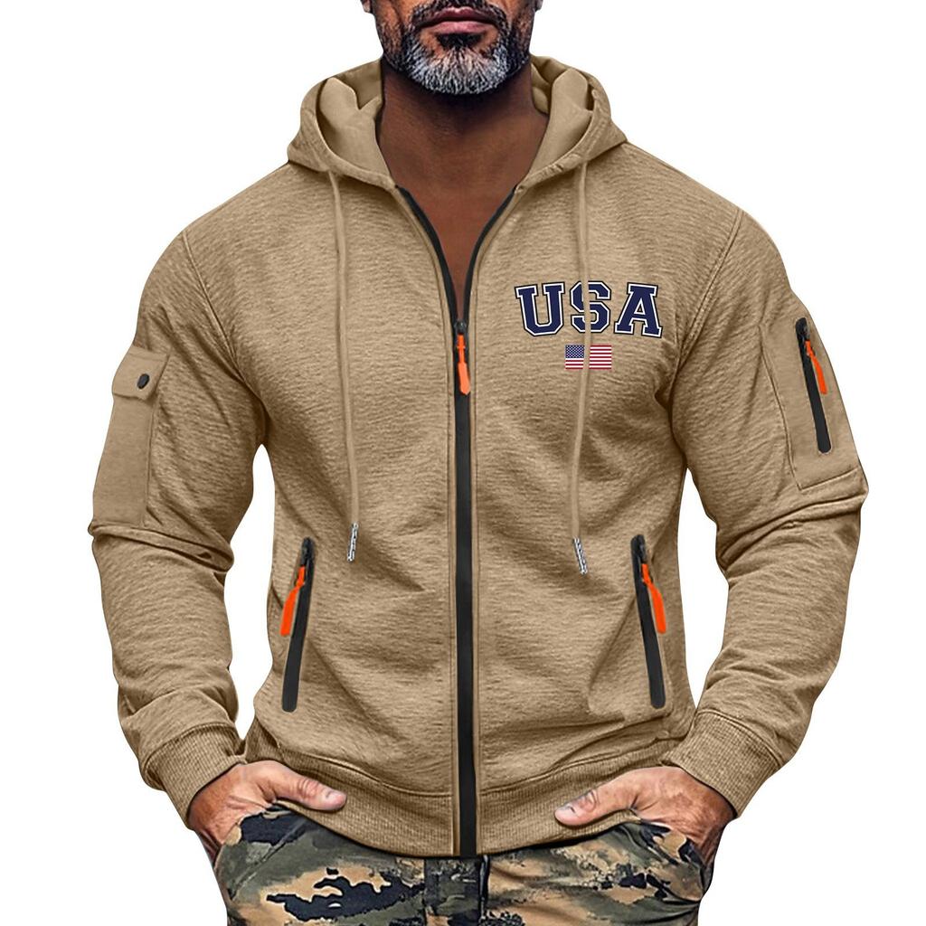 Men's Sweatshirt Hoodie Zipper Arm Pocket Cardigan Men's Sports Large Size Casual Hoodie
