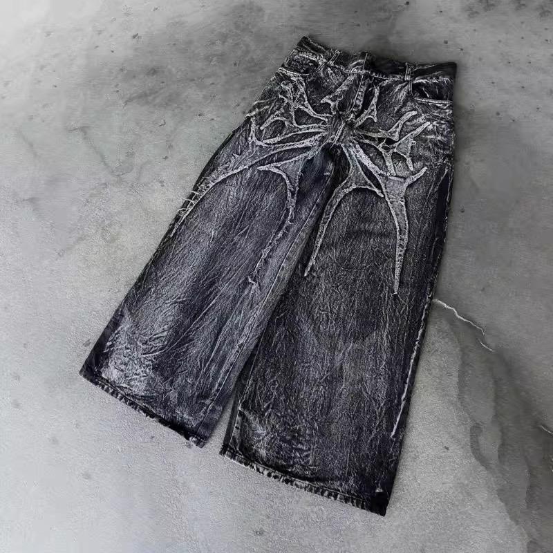 DRIPX Jeans Mimetici a Ramo Stile Americano Lavaggio Vecchio Gamba Larga Retro Larghi Tendenza Moda Jeans Dritti da Strada Pantaloni Mimetici Y2K