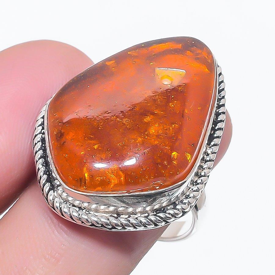 

Natural Baltic Amber Gemstone 925 Sterling Silver Jewelry Ring Size 8 E9v54