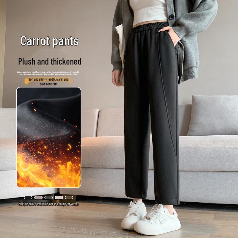 HSTYLE Women s Plush Lined High-Waist Carrot Pants M