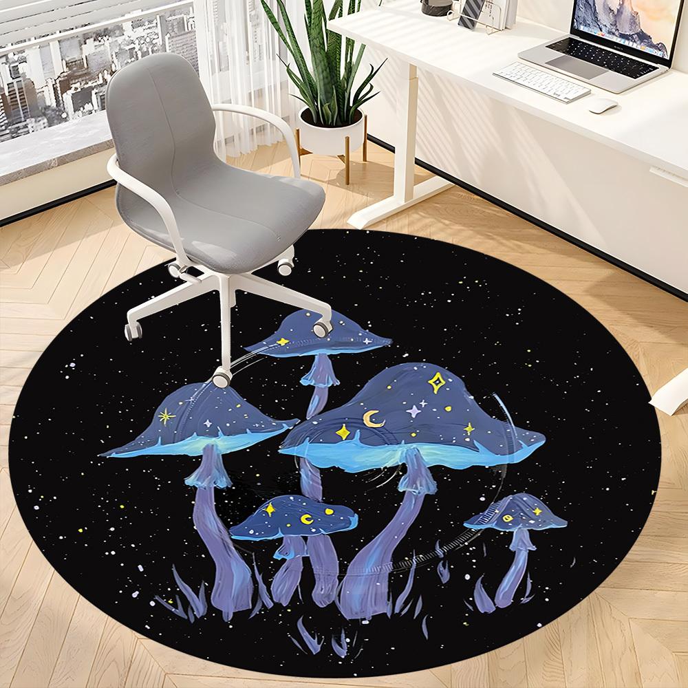 1PC Mushroom Fantasy Office Round Area Rug, Mat Suitable For Office, Under Office Chairs Bedroom Living Room Home Decor, Room Deco