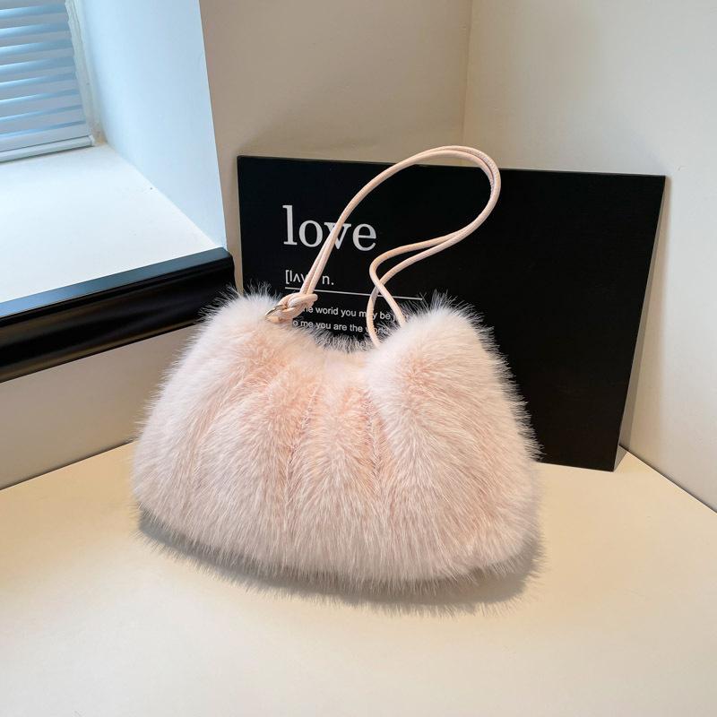 Elegant Faux Fur Crossbody Bag Vintage Bucket Woman Handbag Large Capacity Fashi Plush Versatile Shoulder Bag