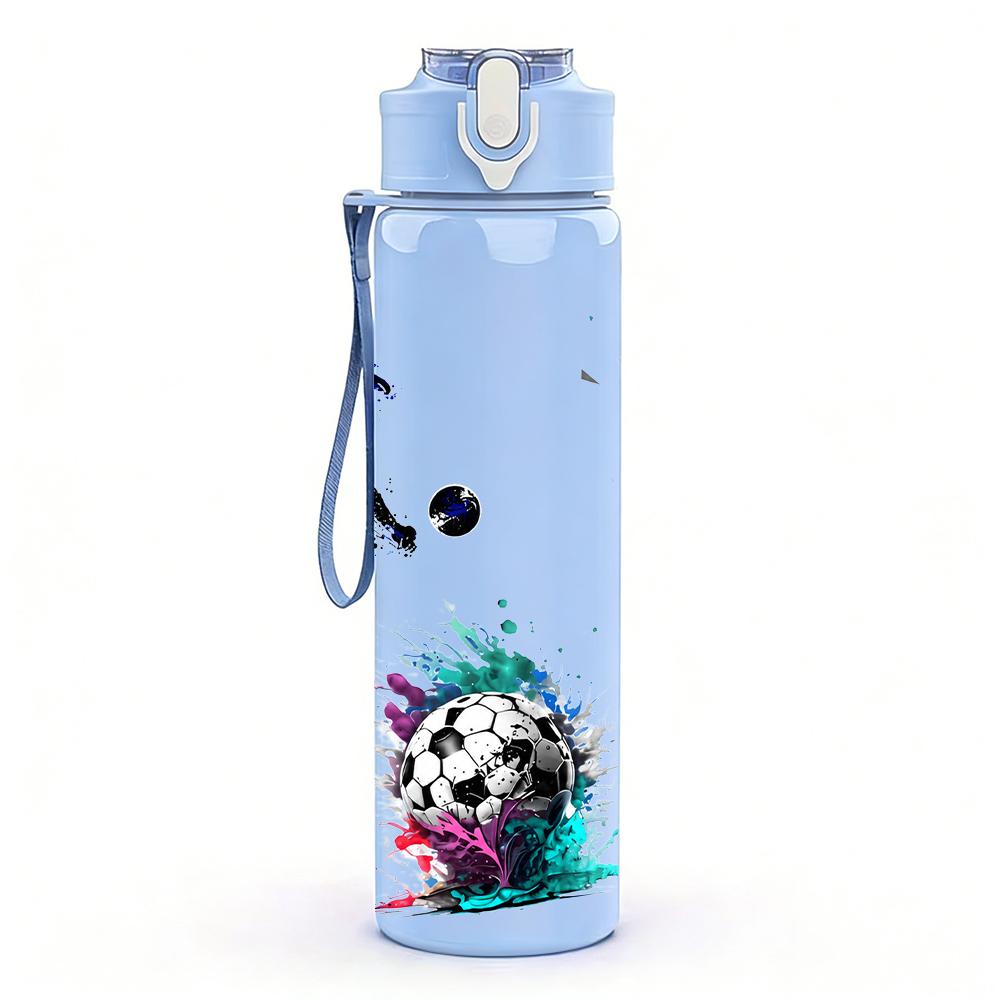 1PC Dual Soccer Player Splash Silhouette 750ml Color Plastic Water Bottle Leakproof Flip Straw Lid For Sports Office Home Use