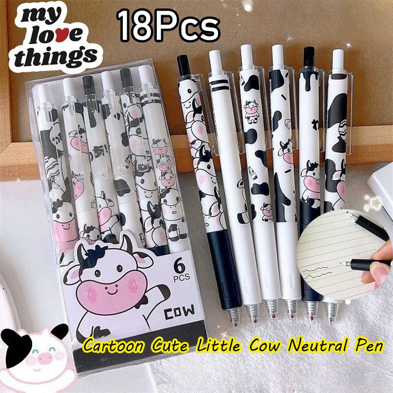 12Pcs Cute Cartoon Cow Press Neutral Pen Little Cow Neutral Pen 0.5mm Black Neutral Pen Writing Pens Office School Stationery 12Pcs
