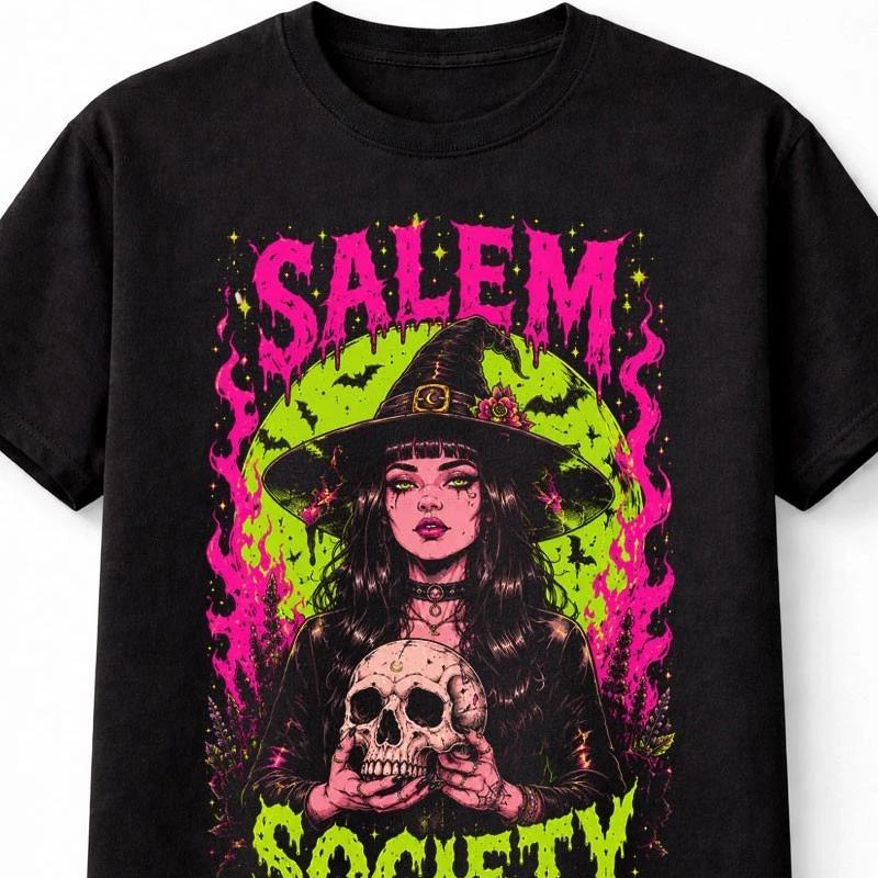 Salem Society Gothic Witch Skull Halloween Horror Unisex TShirt S