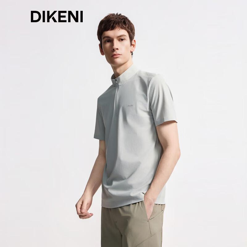 DIKENI Men's Cool-Touch Antibacterial Zipper Stand-Collar Short-Sleeve T-Shirt