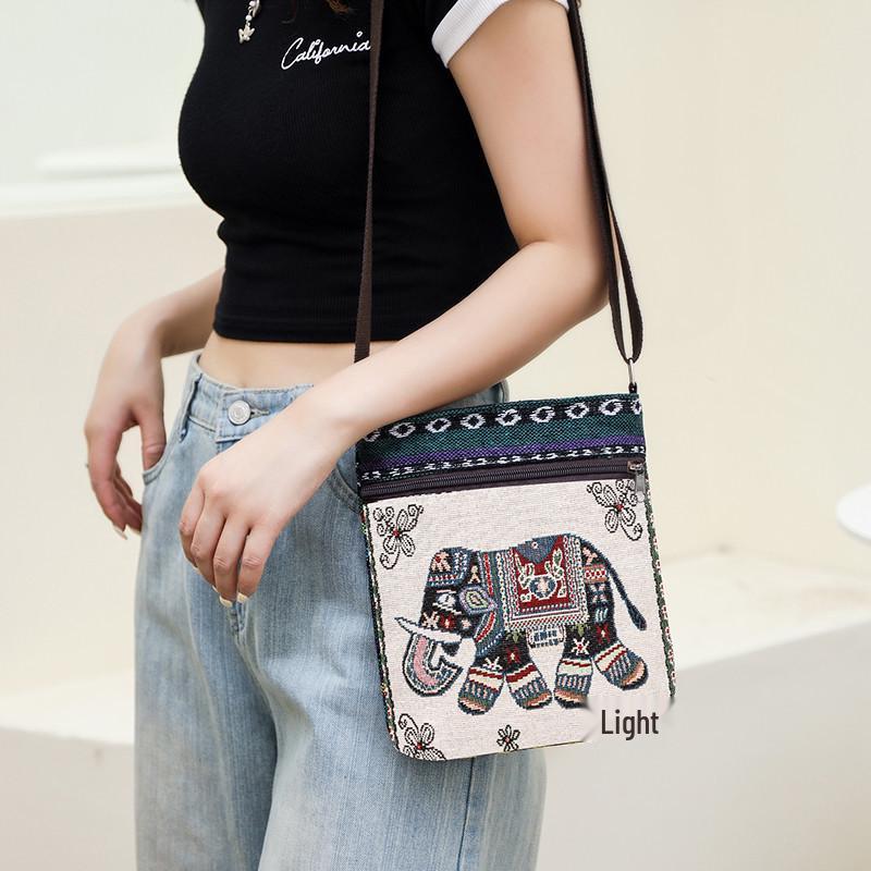 Damen Canvas Umhängetasche - Niedlicher chinesischer Stil, ethnisches Miao-Design, vielseitige gewebte Stoff Schulter- & Handytasche