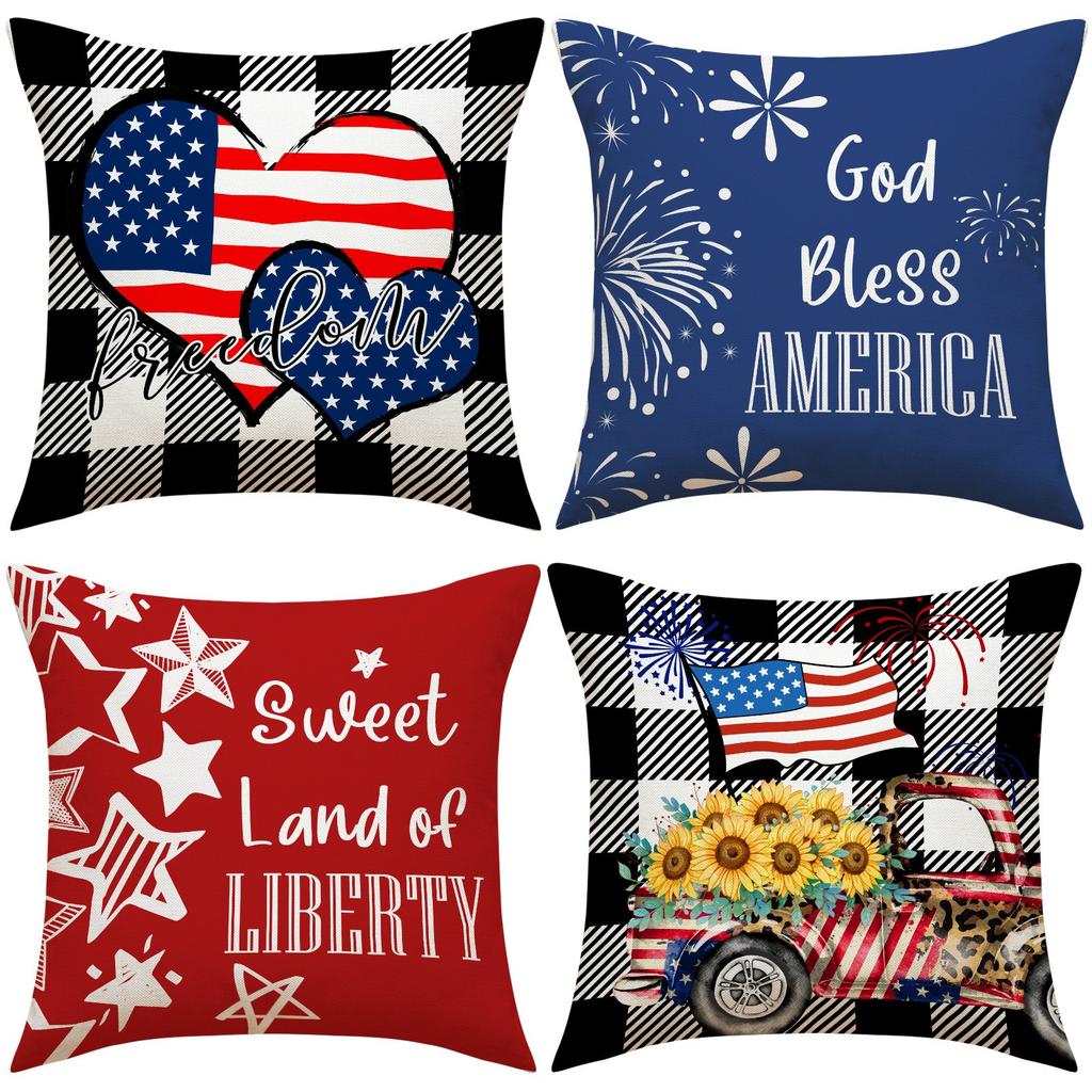 4Th Of July Printed Home Decor Pillow Cover Bedroom Living Room Sofa Decoration Polyester Cushion Cover With Zipper
