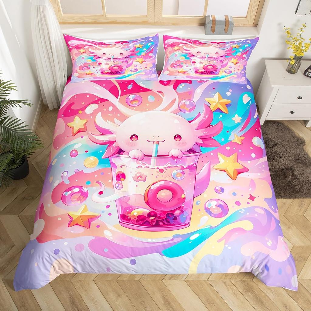 Cartoon Milk Tea Duvet Cover for Kids Teens Lightweight Quilt Covers Bedroom Decor Afternoon Tea Themed Bedspread Cover No Quilt