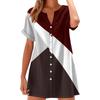 Women's Fashion Casual V-neck Short Sleeve Button Retro Color Block Splicing Print Dress