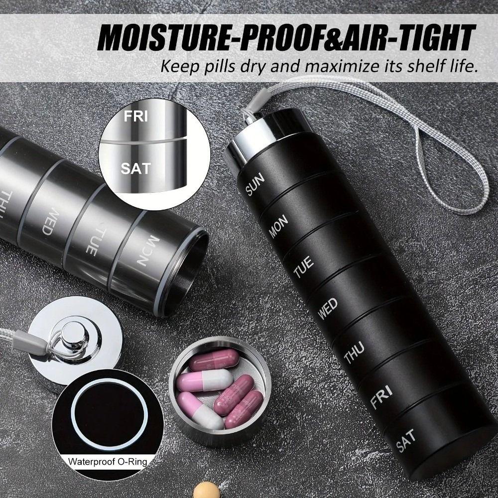 Waterproof Weekly Pill Case High Capacity Aluminum Alloy Medicine Storage Box Moisture Proof 7-Day Pill Box Daily Medicine