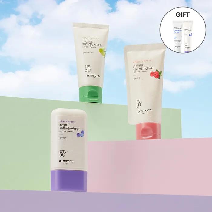 

[Крем с голубой ромашкой 15 мл + Увлажняющий солнцезащитный крем 15 мл в подарок] 3 типа солнцезащитного крема с ягодами 2 штуки Cross animation