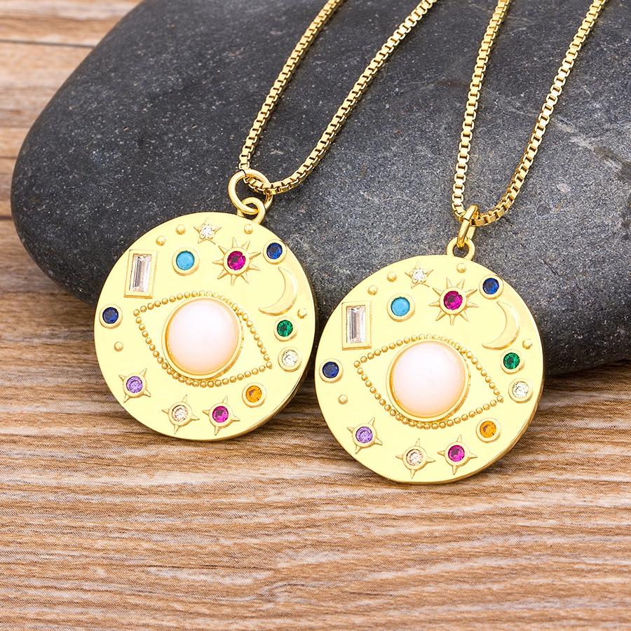 Nidin New Design Turkish Evil Eye Round Pendant Trendy Girs Zircon Lucky Jewelry Colorful Necklace Best Birthday Party Gifts