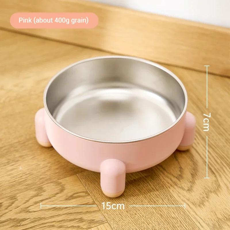 

Миска для кошек из нержавеющей стали с четырьмя углами, удобная для еды, защищает шейный отдел позвоночника, миска для кошек, разделительная конструкция, миска для домашних животных розовый