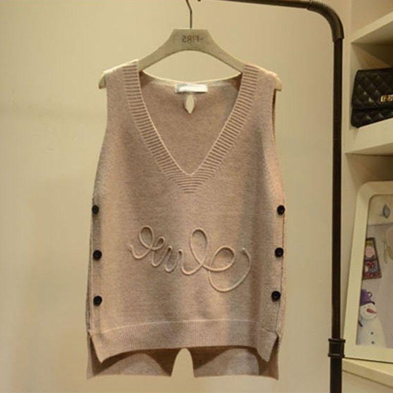 

Женский жилет весна-осень короткий вязаный жилет модный жилет корейский стиль свободная одежда XXXL хаки