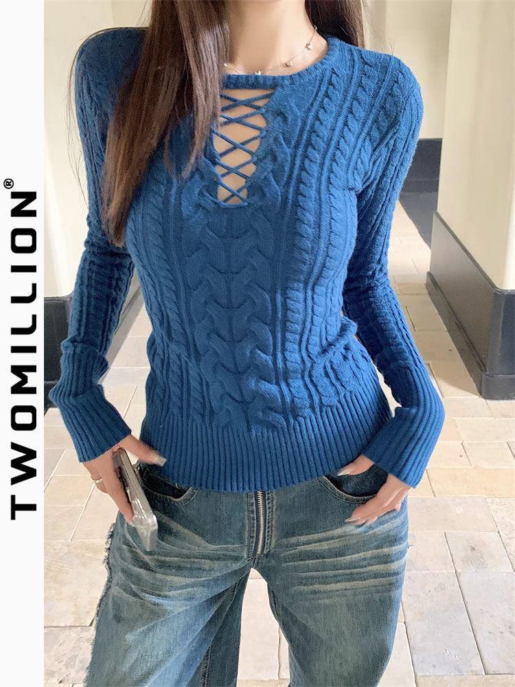 Spicy Girl Slim Fit Hollow Knit Sweater - Long-Sleeved Autumn/Winter Layer for Women