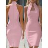 Elegantní párty šaty bez rukávů s vysokým límcem, úzké, pro ženy, jednobarevné, letní móda, ležérní, jednobarevné, bodycon, krátké večerní šaty, dámské oblečení