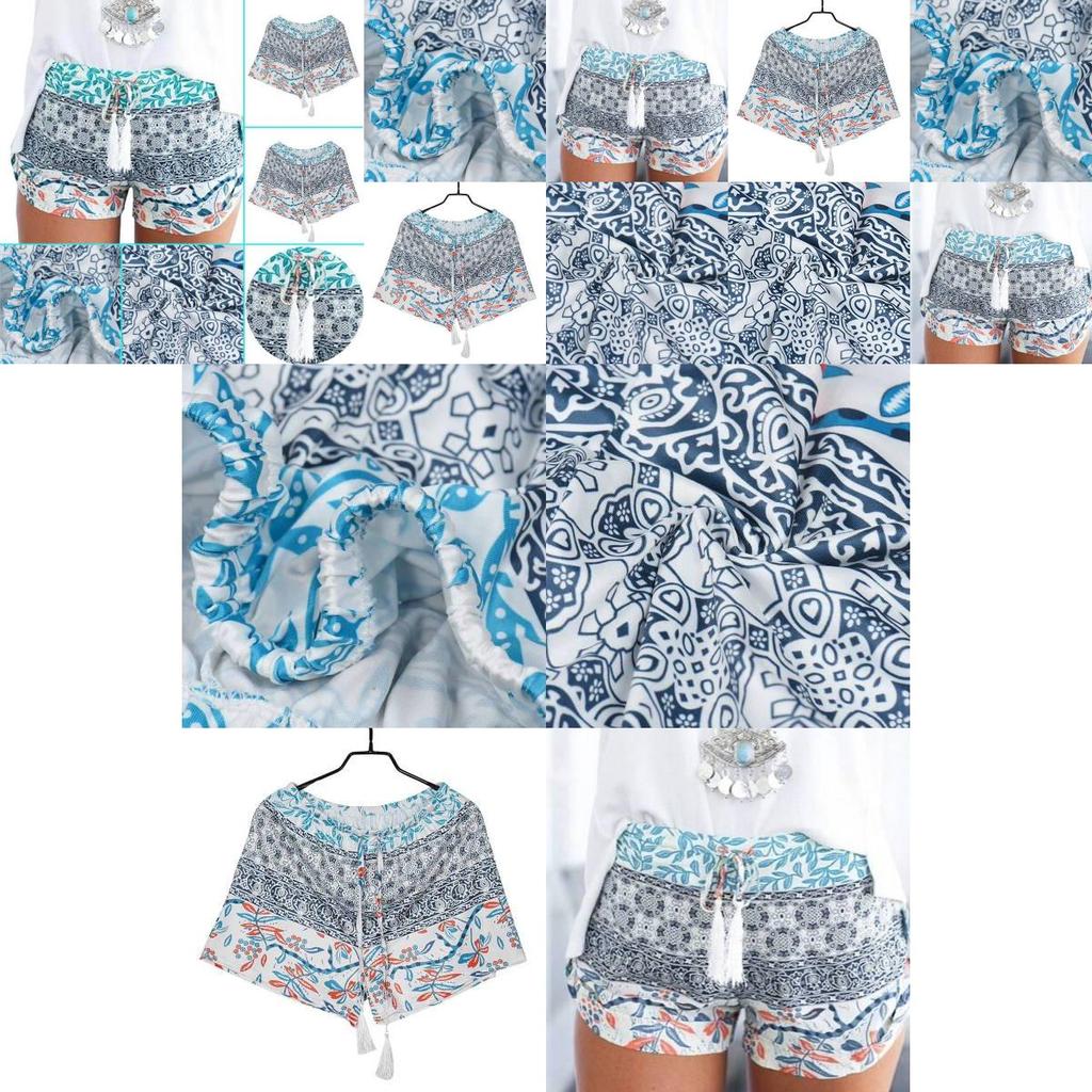 Summer Polyester Print Shorts With Tie Waist For Casual Wear