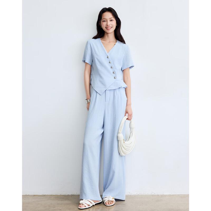 Linen Blend Asymmetrical Shirt & Pants Set