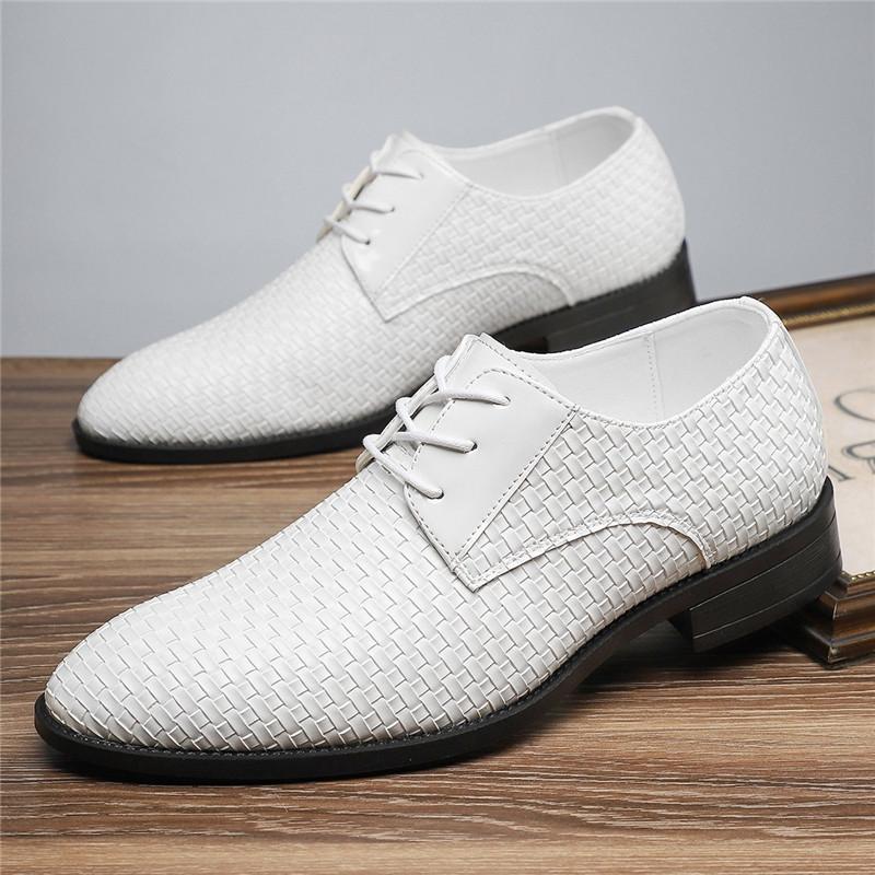 Trend New Luxury Designer Knit Patent Leather Lace Up Derby Shoes For Men Casual Business Formal Dress Footwear Zapatos Hombre