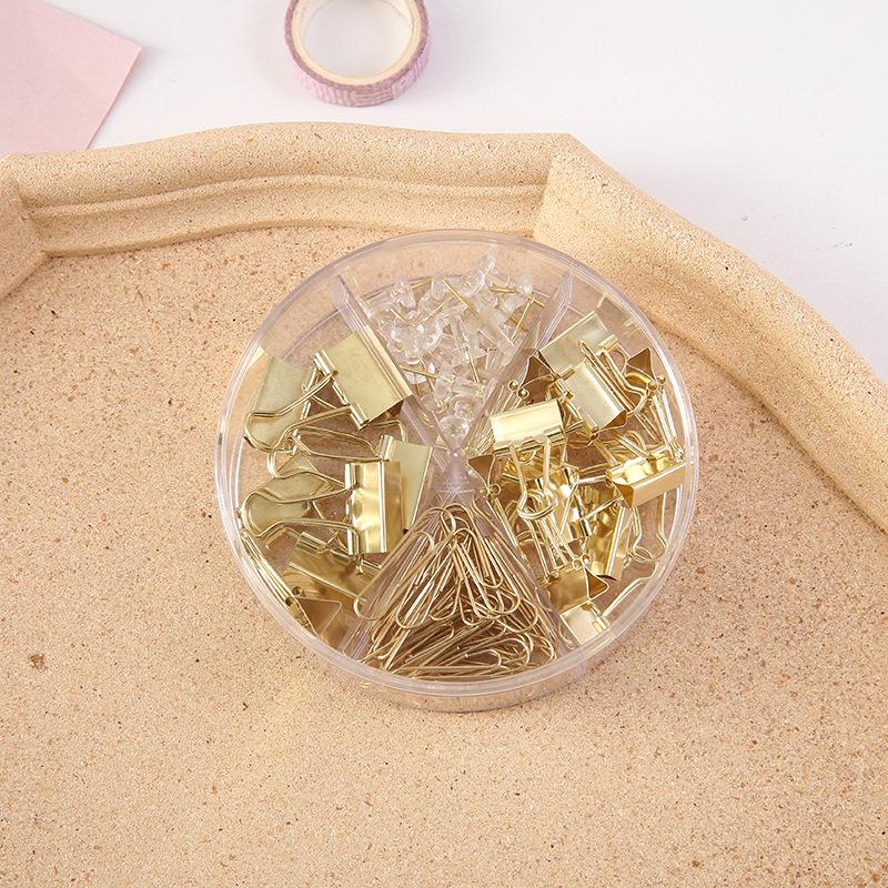 Office Supply Set - Binder Clips Paper Clips & Push Pins Combo with Storage Box for Desk Organization