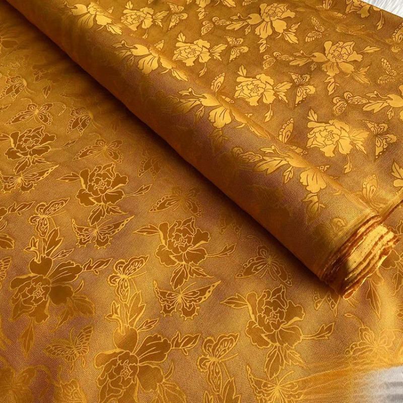 Breathable Mulberry Silk Jacquard Fabric Hollow Flower Luo Silk Fabric for Sewing Traditional Chinese Dress Cheongsam Clothes