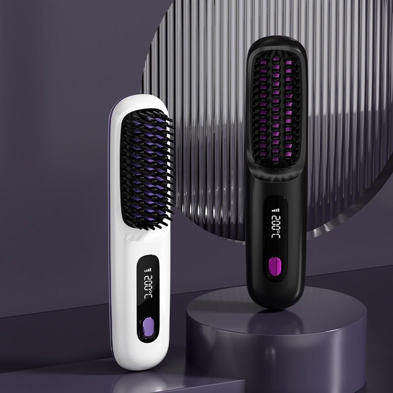 Wireless LCD Hair Straightening Comb with Negative Ion Technology - Portable, Non-Damaging Electric Comb for Safe Hair Styling