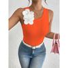 Damen Europäischer Stil 3D Blumen Dekoration Einfarbig Ärmellos Crop Tanktop