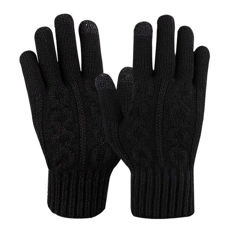 Autumn and Winter Knitted Breathable Warm Gloves Jacquard Texture Inner Lining Fleece Thickened Split-finger Touch Screen Five-finger Gloves