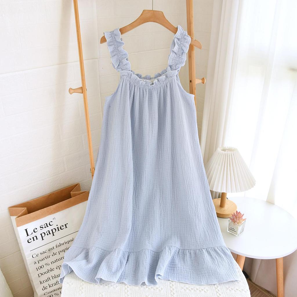 Summer Women's Cotton Spaghetti Strap Nightgown - Sweet, Loose, Mid-Length Dress