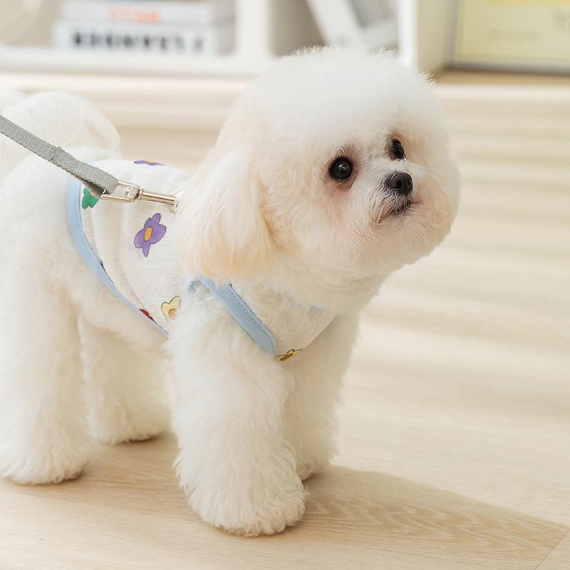 Spring and Summer Dog Breathable Summer Cute Full of Small Flower Mesh Traction Vest Small Dog Cat Pet Clothes