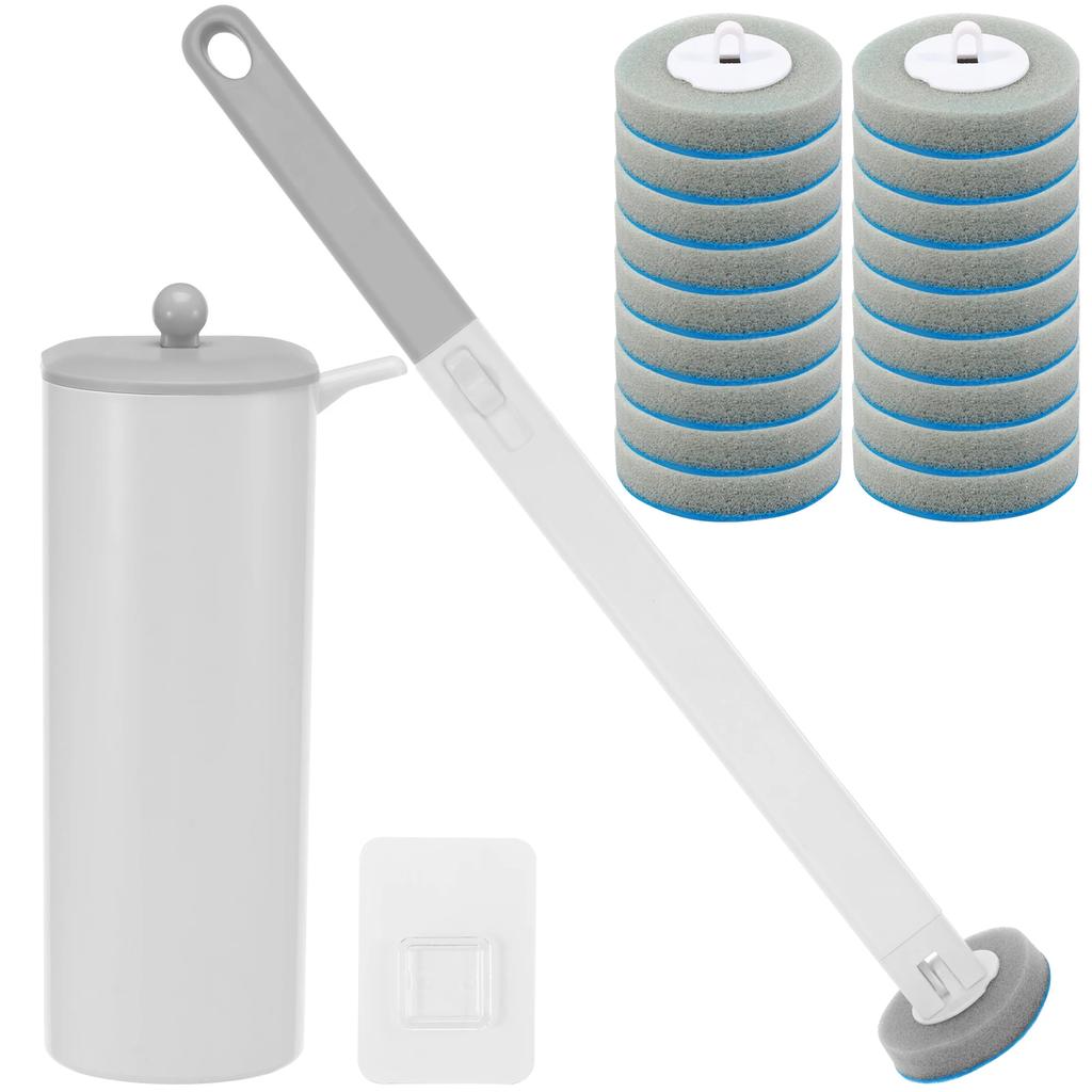 Single Use Toilet Brush Set Extended and Reinforced Handle 360° Deep Cleaning Toilet Brush Set with Cleaning Agent Wall
