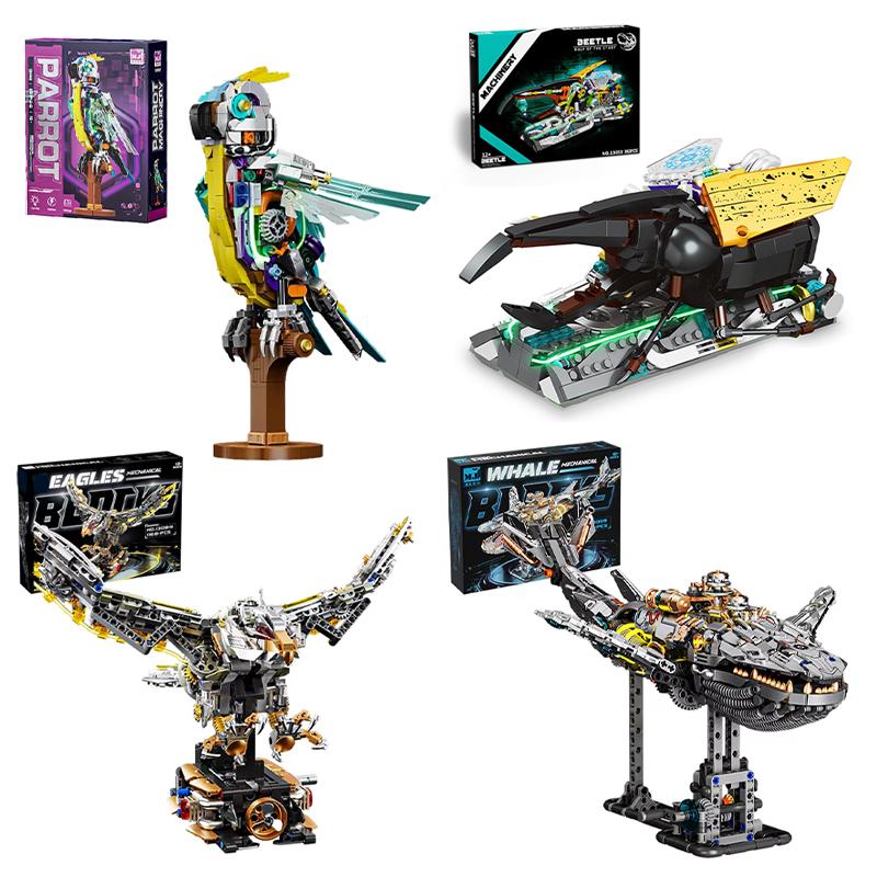 Mechanická zvířata Stavební bloky Papoušek Orel Velryba Brouk Model Cihličky se světlem Stolní displej Kolekce Dětské hračky Dárky