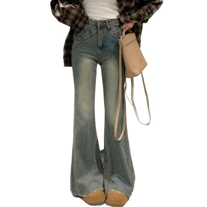 Micro Flare Jeans Women Nostalgic Blue Design Sensibility Autumn and Winter Thin and Versatile Horseshoe Pants Retro Baggy Long Jeans for Ladies