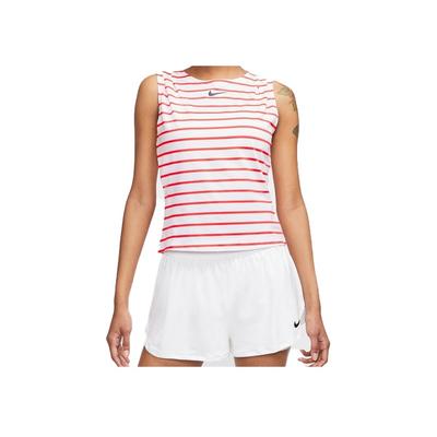 Court Dri-Fit Maria Striped Logo Tennis Tank Top Women Tops White Red CI9371-101