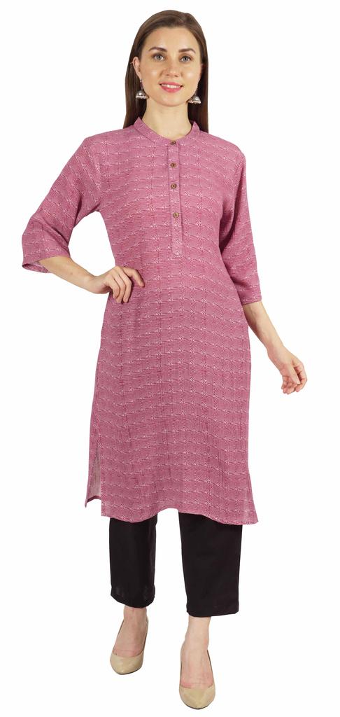 Moomaya Printed Womens Kurti 3 4 Sleeve Mandarin Collar Straight Kurta Soft Summer