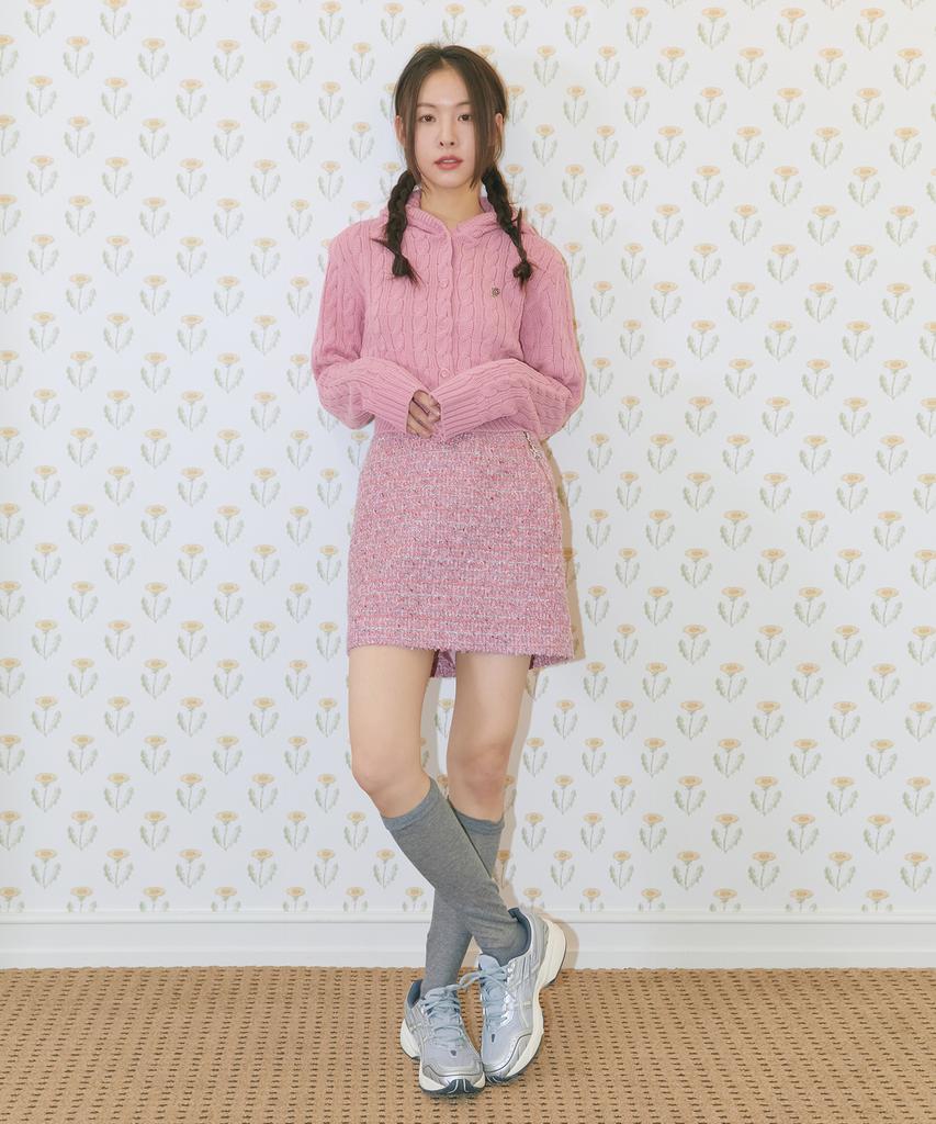Margarine Fingers Tweed Low Skirt (Pink)