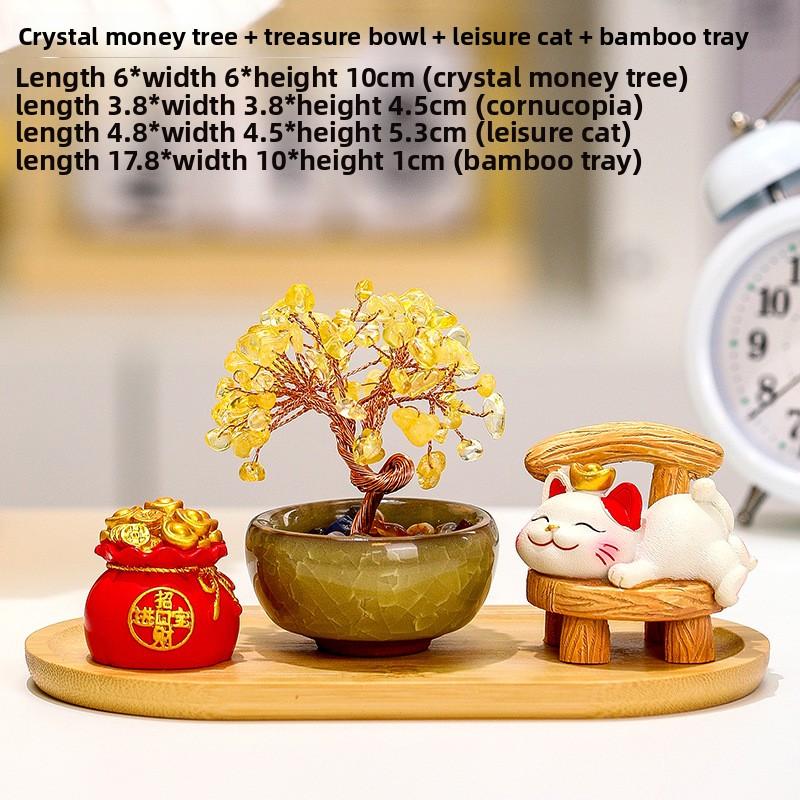 Laywin Fortune-Bringing Cat Home Decoration Item - Natural Yellow Crystal Tree - Tree of Wealth - Cat Desktop Decorative Item