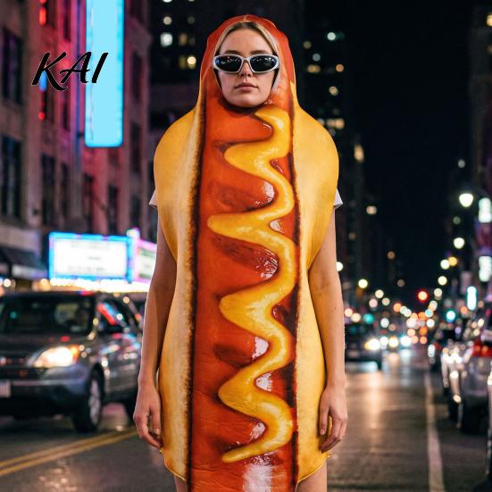 Food Dress-Up Costume Adults Fast Costume, Unisex Hot Dog Hamburger French Fries Cosplay Dress Up Outfit for Halloween Holiday Party Stage Performance