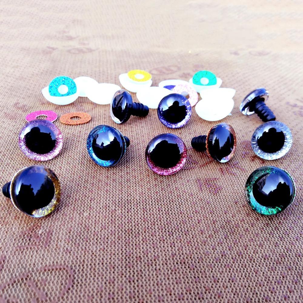 20 buc Ochi de siguranță din plastic transparent cu sclipici 3D pentru jucării croșetate, artizanat, fabricarea păpușilor, animal, siguri pentru bebeluși, ochi 10/12/14/16/18/20/25/30/35mm