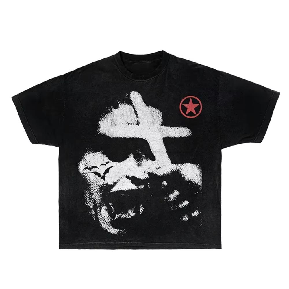 Hip Hop Oversized Top Rock Punk Streetwear Short Sleeve Tshirt Retro Goth Y2k Cotton Tshirt Harajuku Streetwear