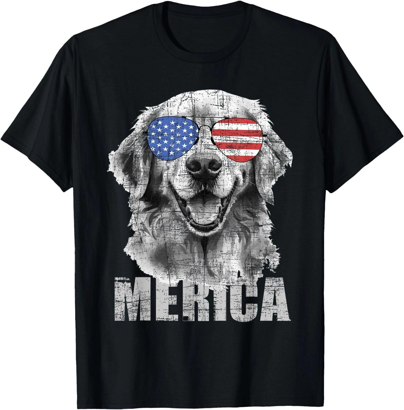 Merica - Patriotic American Flag Golden Retriever Dog Lover T shirt S