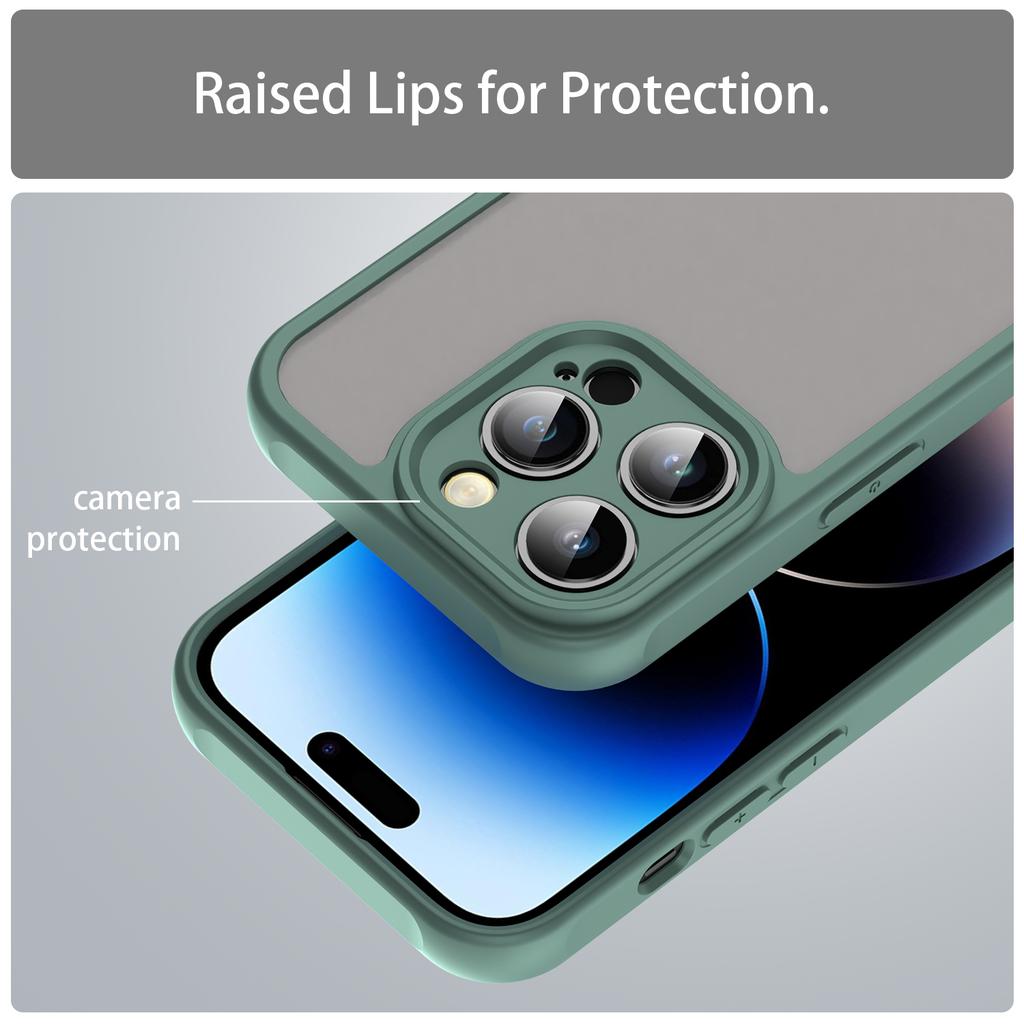 For iPhone 14 Pro Case Drop Proof Airbags Frosted Translucent PC + TPU Phone Back Cover
