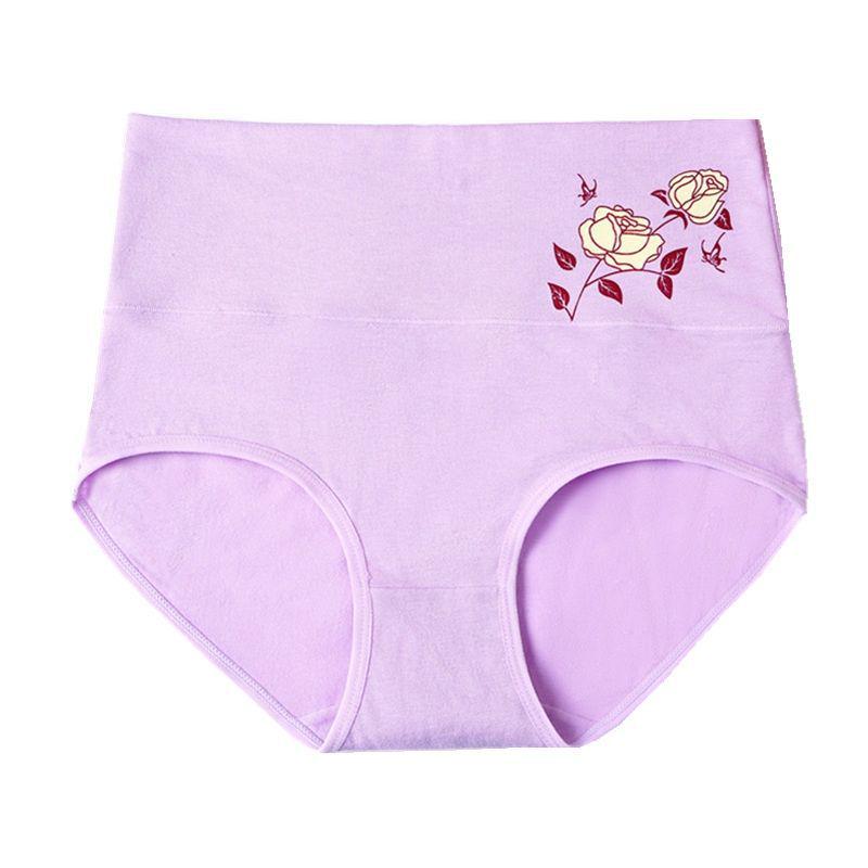 High Waist Tummy Control Women's Cotton Panties - Floral Print, Plus Size, Triangle Design for Hip Lift.