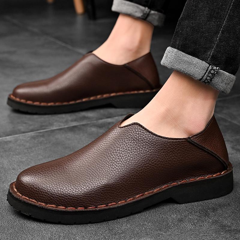 2025 Barefoot shoes men's genuine leather Oxford men's natural leather loafers retro single cowhide handmade 43 44 shoes