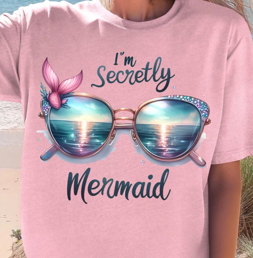 I m Secretly Mermaid T-shirt | Sunglasses Mermaid Summer Tee, Beach Shirt 3XL