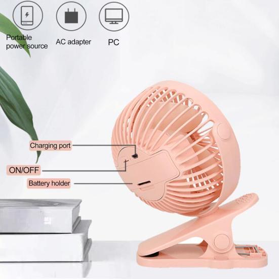 Desktop Fan Clip Type USB Powered/Rechargeable 360 Degree Rotatable Small 3 Speeds Low Noise Large Airflow Mini Fan Home Supplies