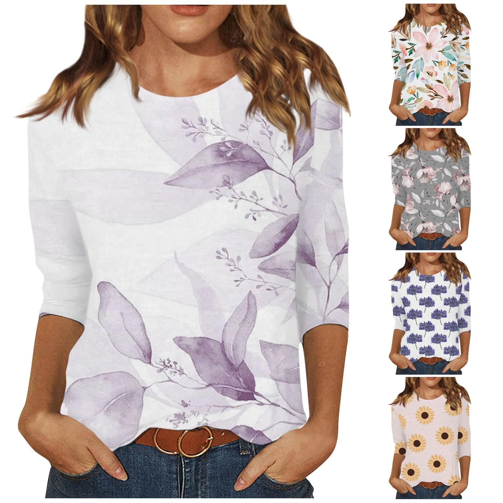 

Женская модная повседневная блузка с рукавами три четверти и круглым вырезом, пуловер